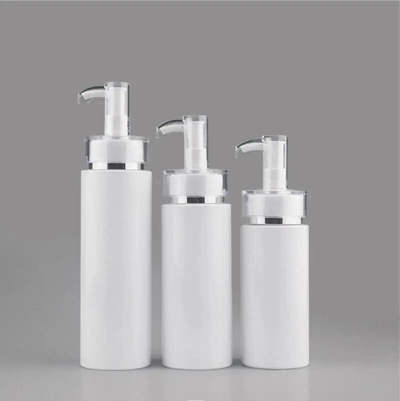 10pcs/lot 100-500ml  White PET Refillable Bottle For Liquid Makeup Plastic Pump Bottle For Lotion Shampoo Containers
