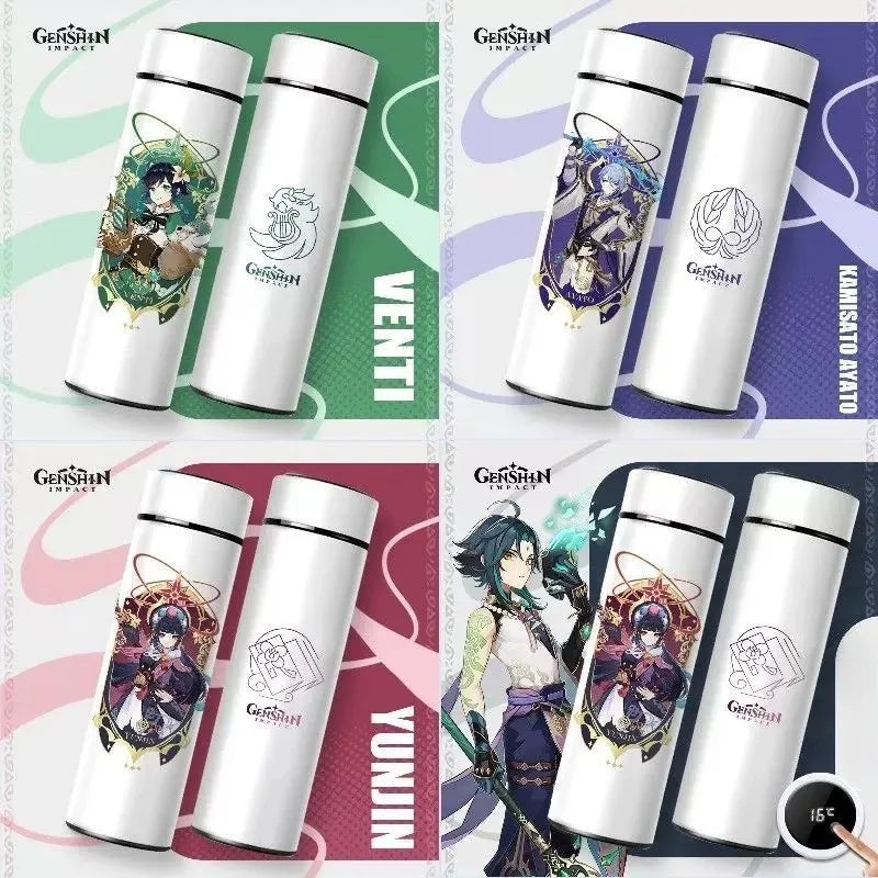500ml Genshin Impact Vacuum Flasks Temperature Display Thermoses Large Capacity Stainless Steel Cup Insulated Cup Home Drinkware