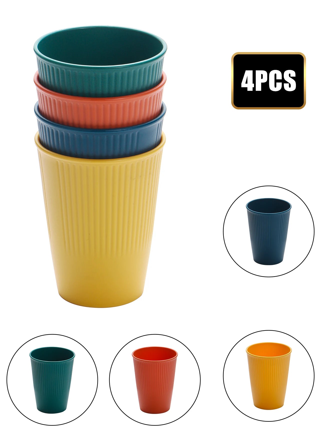 4pcs Vertical pattern cup plastic material for restaurant dormitory camping water milk cup juice cup mouthwash cup can be reused