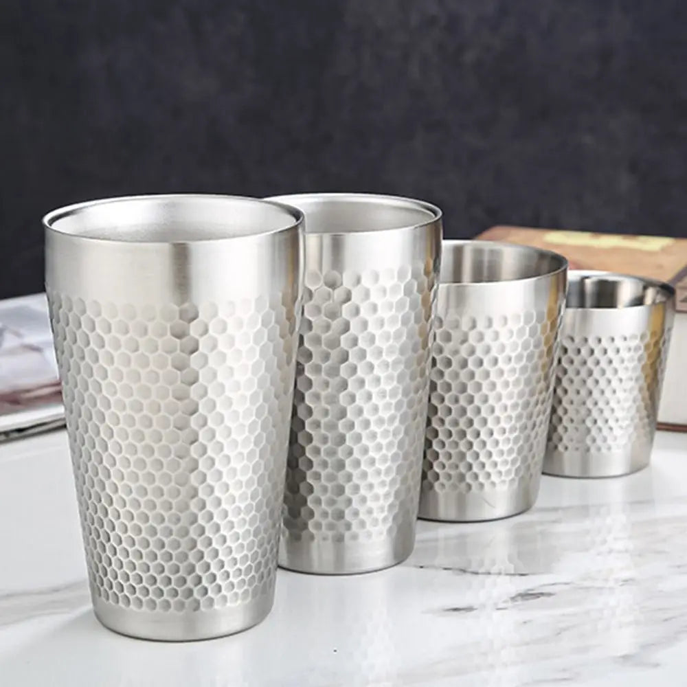 Stainless Steel Hammered Texture Double-Wall Beer Cups Milk Mugs Cold Water Drinks Cup for Kitchen Drinkware Cup