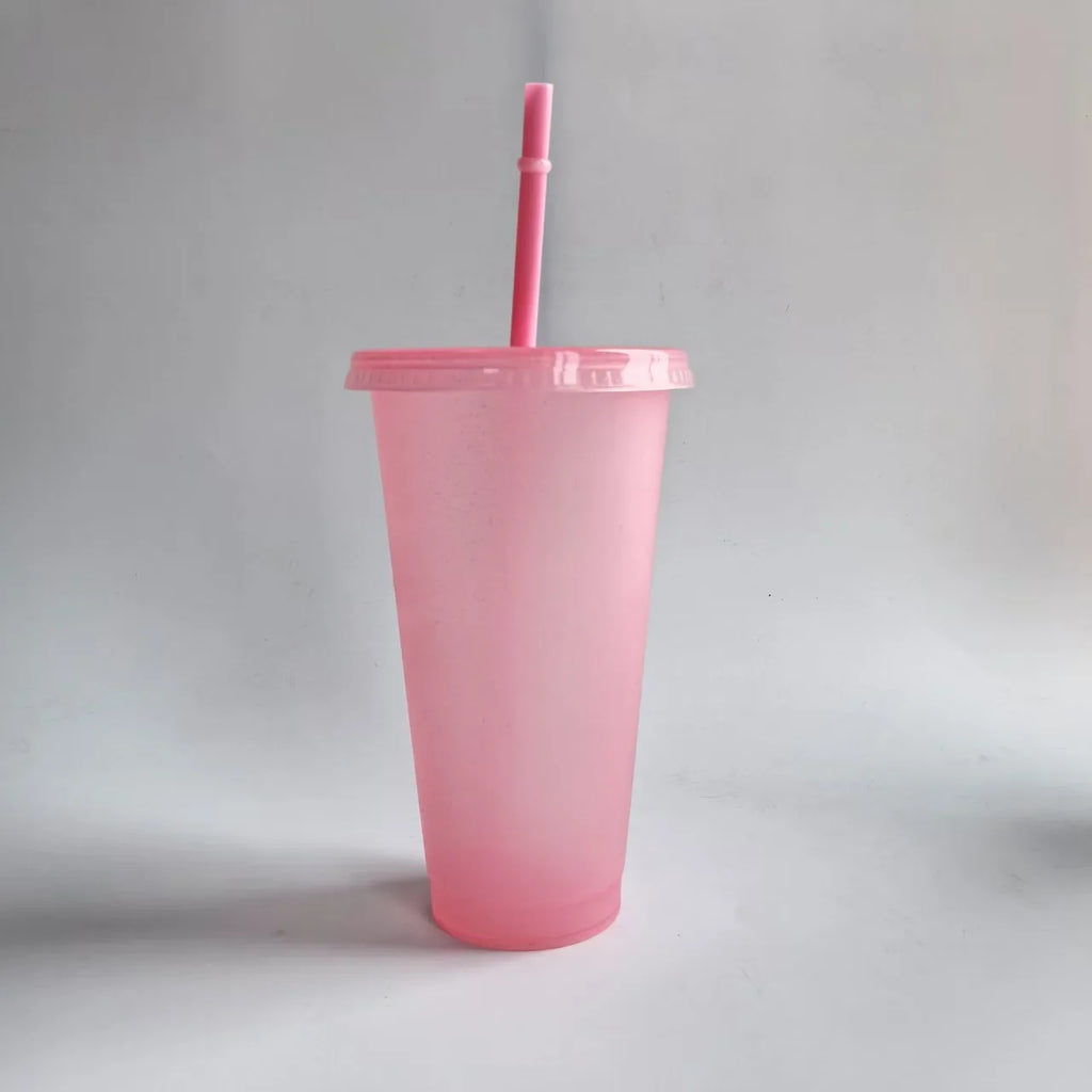 5pcs 710ml Reusable Plastic Straw Cup Large Capacity Leakproof Travel Tumbler for Coffee Smoothie Home Birthday Party Takeaway