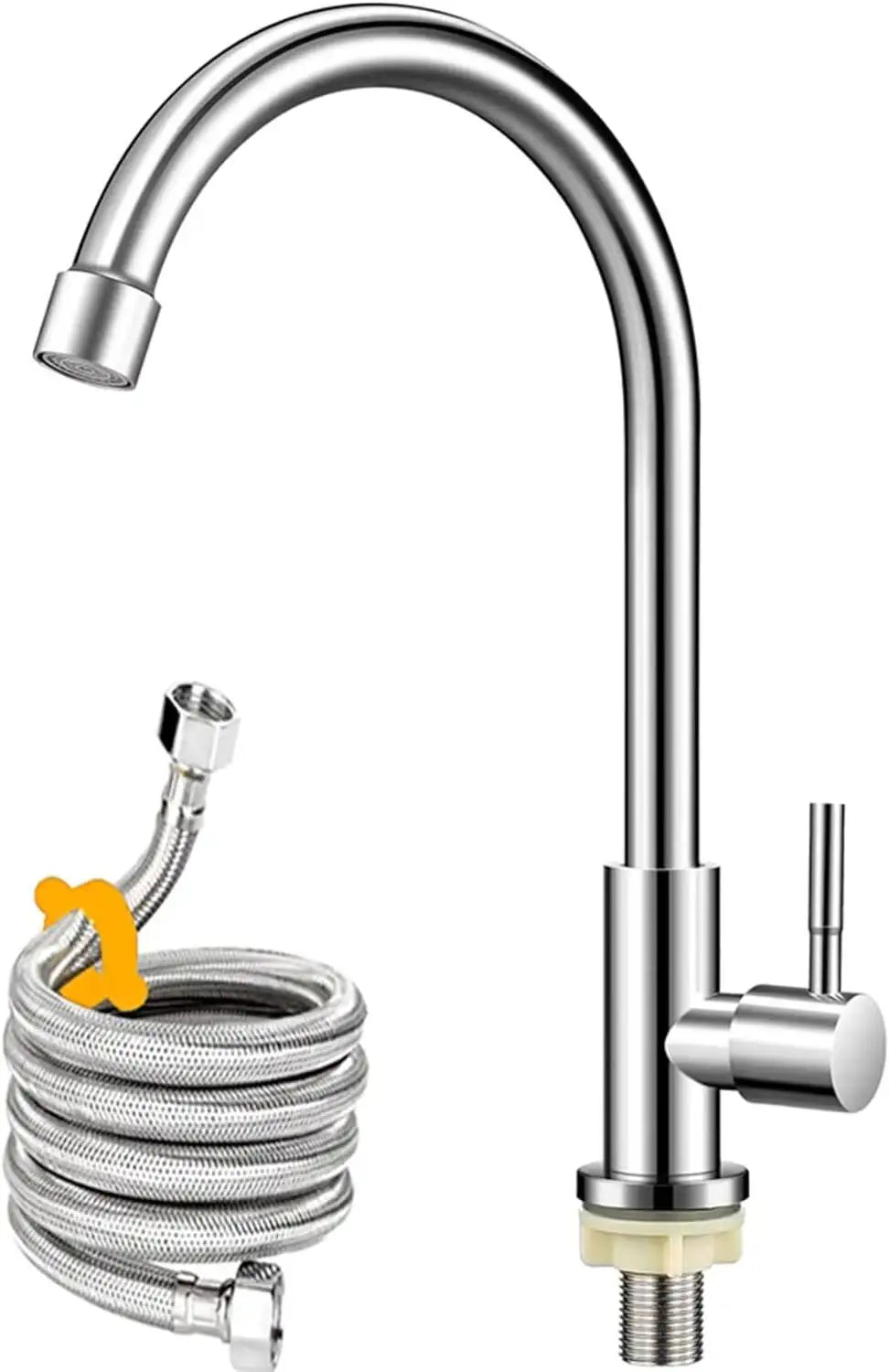 Only,Brushed Nickel Stainless Steel Handle Single Hole Faucets High Arc Cold Sink Faucet For Kitchen,Outdoor, Garden And