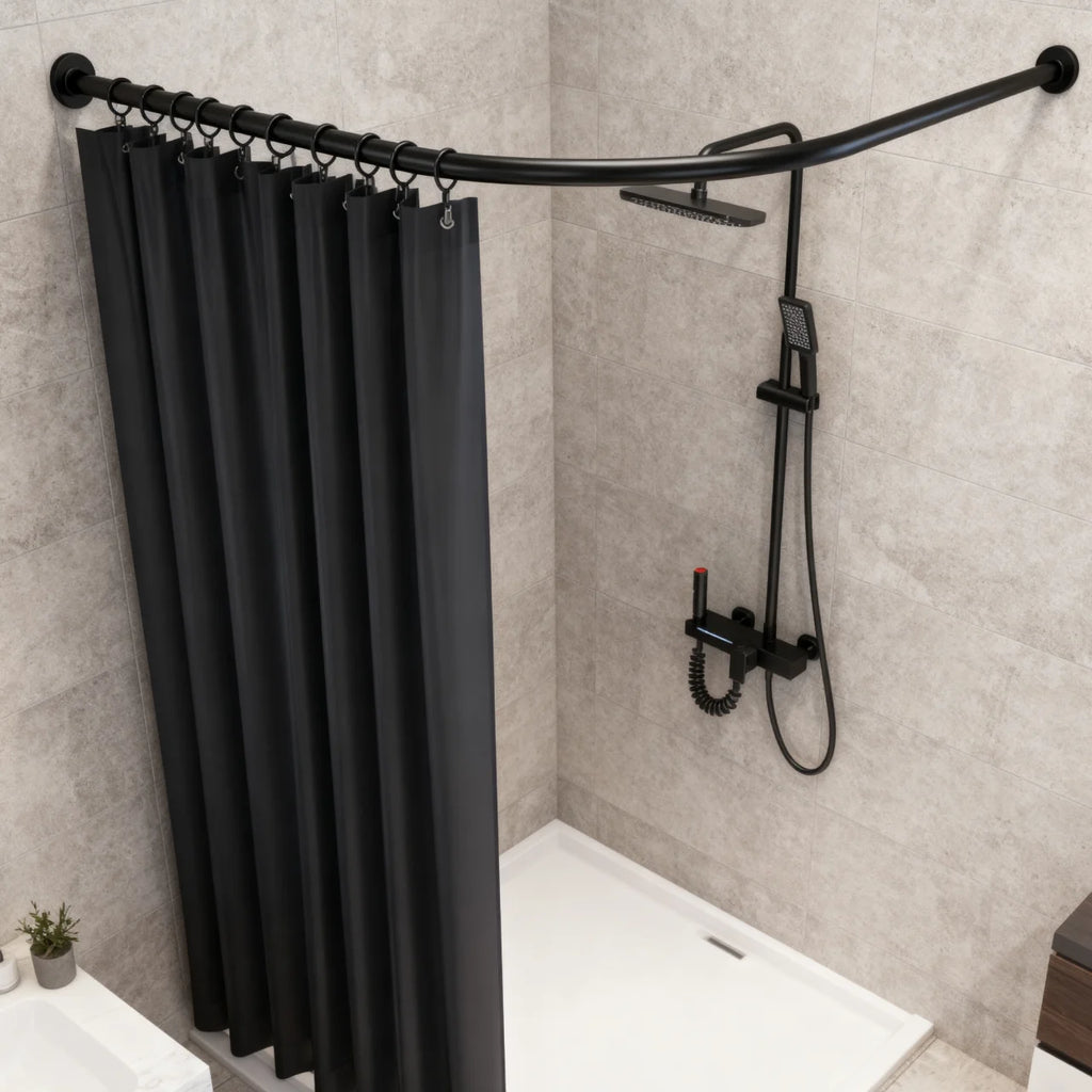 L Shape Shower Curtain Rail Corner No Drilling Stainless Steel Telescopic Rod Bathtub Bathroom Wardrobe Changing Room