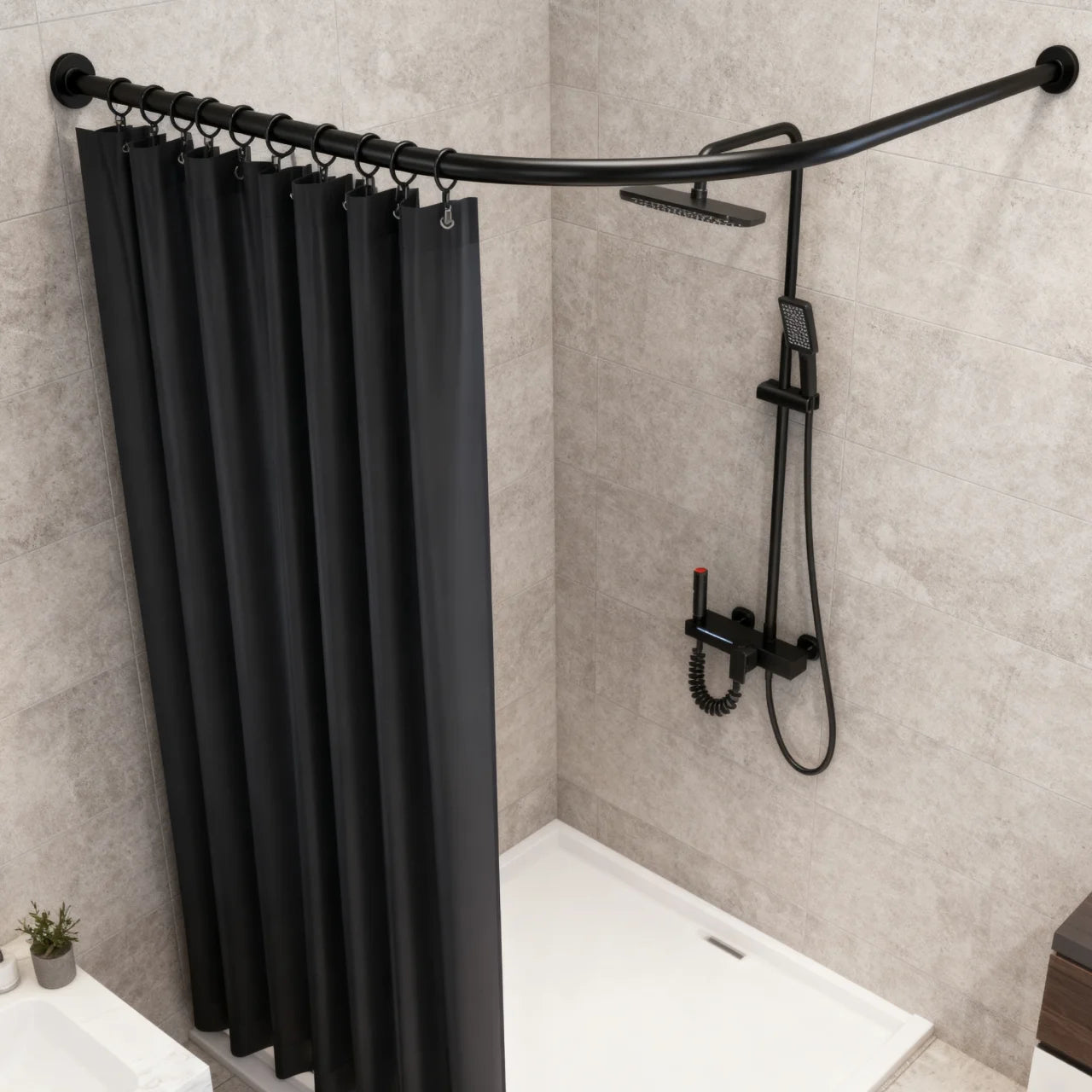 L Shape Shower Curtain Rail Corner No Drilling Stainless Steel Telescopic Rod Bathtub Bathroom Wardrobe Changing Room
