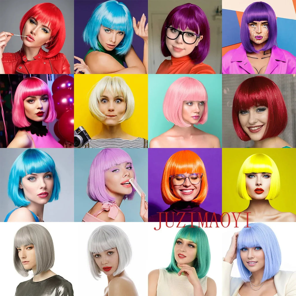 30cm Short Fashion Carnival Wig Halloween Synthetic Straight Party Headwear Wigs Hair Accessories Free Wig Cap