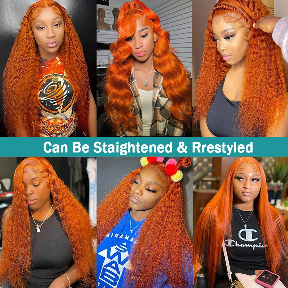 Water Wave Orange Ginger Lace Front Wigs Human Hair 13x4 13x6 Hd Lace Deep Frontal Wigs #350 Colored Wigs Brazilian Curly Wigs