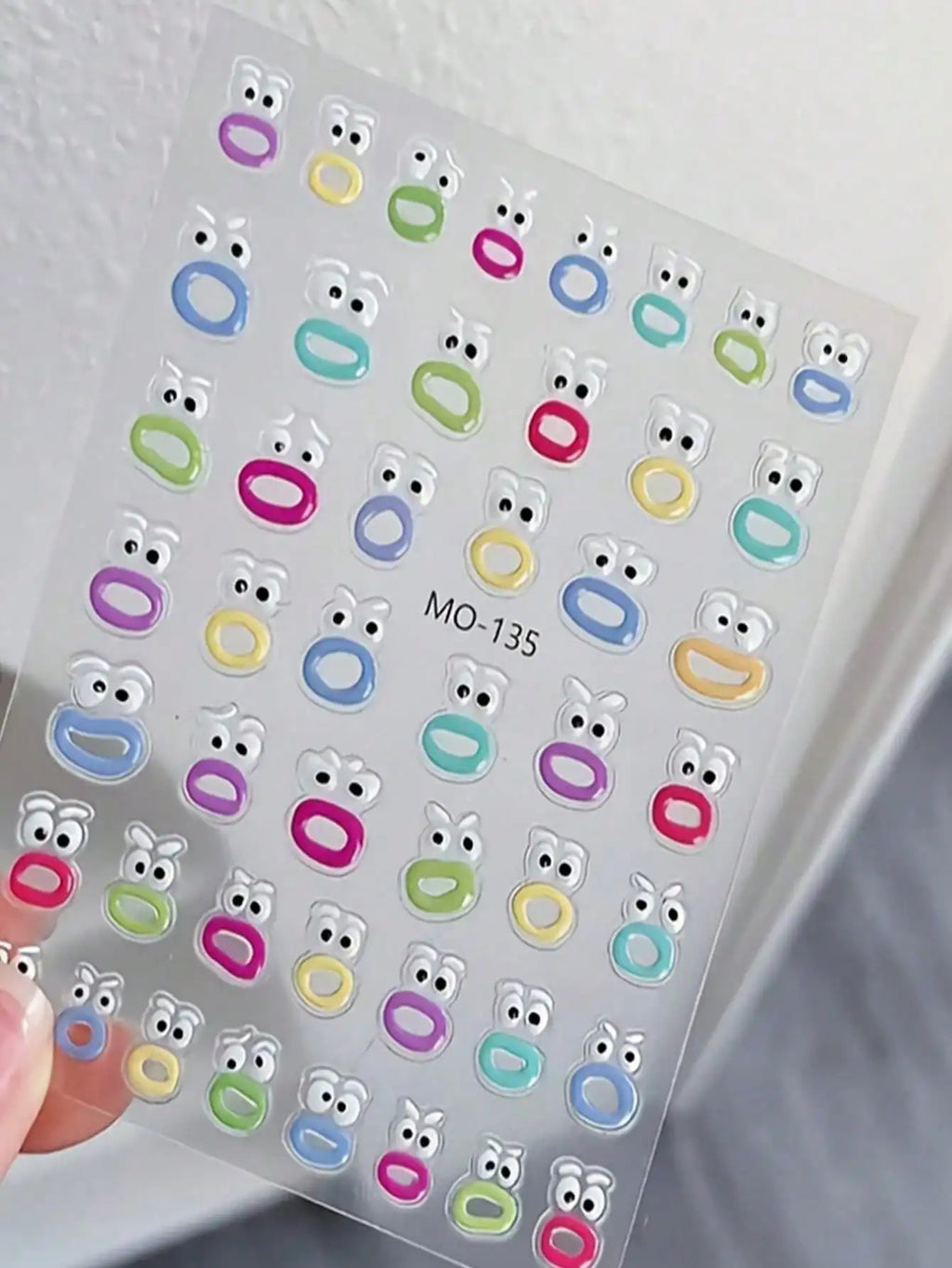 1sheet Mouth Monster Relief Nail Sticker – 3D Jelly Nail Sticker with Big Mouth Monster Eyes, Cartoon Face Nail Decal