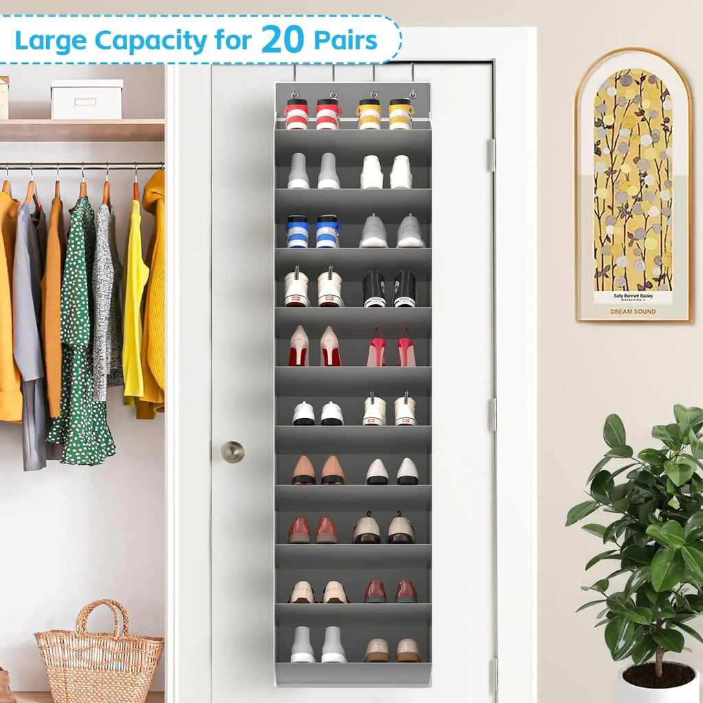 Space Saving Over The Door Shoe Organizer, 10-Tier Hanging Rack Holds 20 Pairs of Shoes, Storage for Sneakers Boots