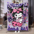 Kuromi Pink Flame Trendy Blanket Edgy-style fleece throw bold for sofas Cozy warm decor gift with flame-patterned Kuromi design