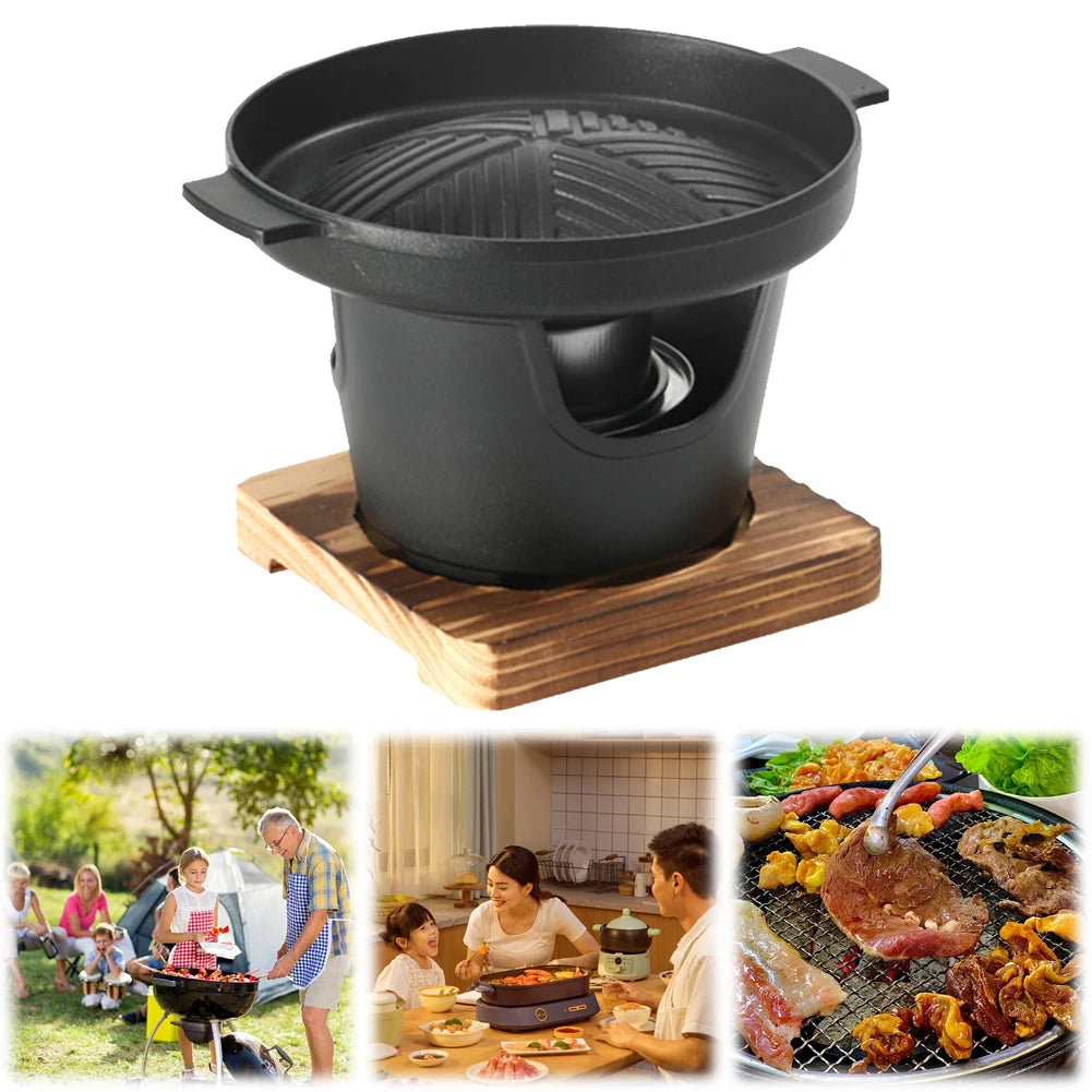 Mini BBQ Alcohol Stove Barbecue Grill Detachable Outdoor BBQ Plate Non-Stick Japanese Alcohol Stove Portable Mini Barbecue Stove