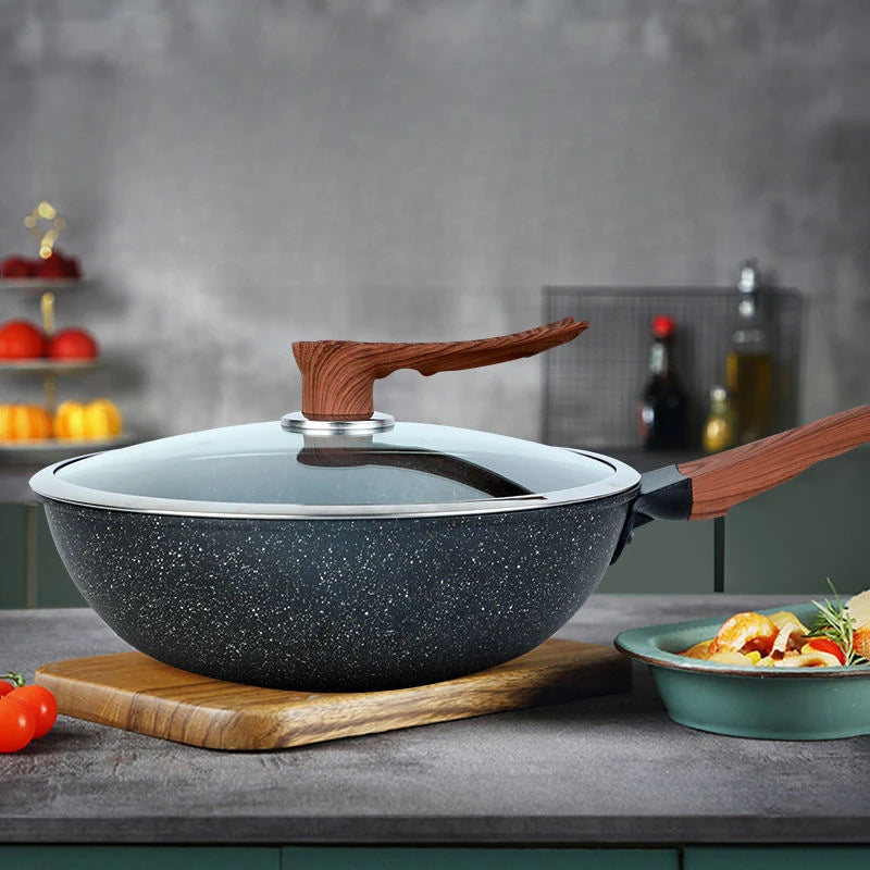 Granite Non-Stick Frying Pan Oil-Resistant Kitchen Cookware Scratchproof Base for Gas/Induction Stove Use Home Cookingware