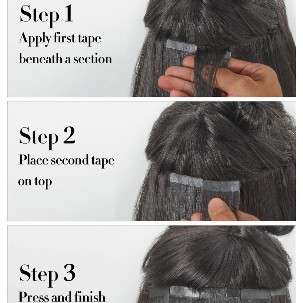 Tape In Hair Extensions Remy Human Hair 24 Inch Straight Human Hair Extensions Natural Invisible Seamless Tape Hair Extensions
