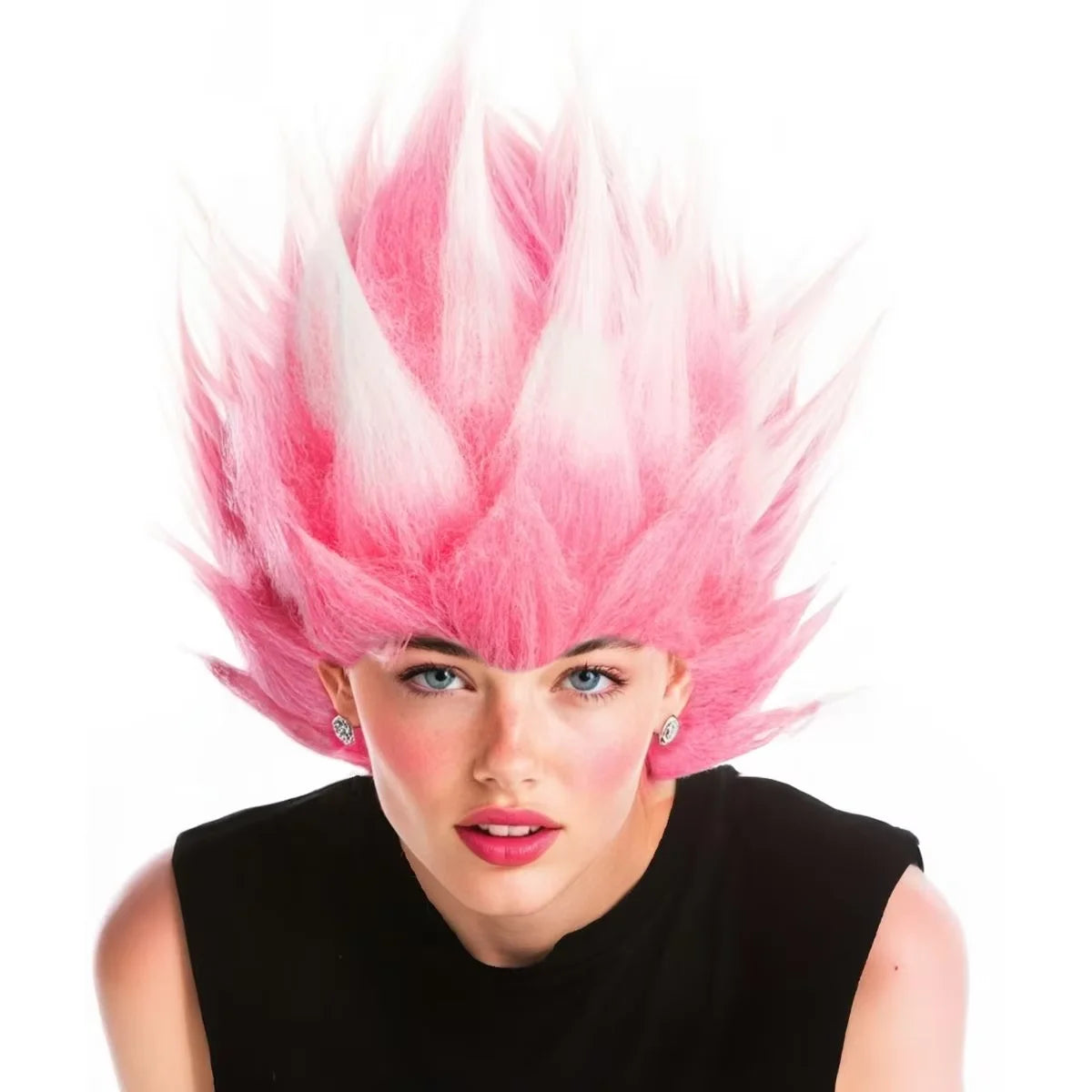 Pink And White Anime Style Cosplay Wig Fluffy Curly Hair Synthetic Party Wear Wig for Women