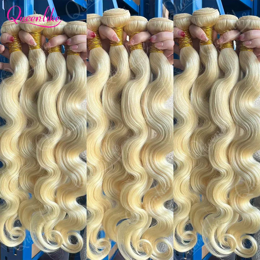 Queenlike 613 Blondes Hiar Extension Brazilian Hair Weave Bundles 12A Human Hair Body Wave Bundles 1/3/4 Bundles 24 24 24 INCH