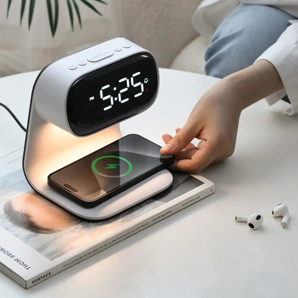 3in1 Multi Functional Wireless Charging Alarm Clock Smart Night Light Qi Charger LED Digital Clock Adjustable Light 15W Fast Wir