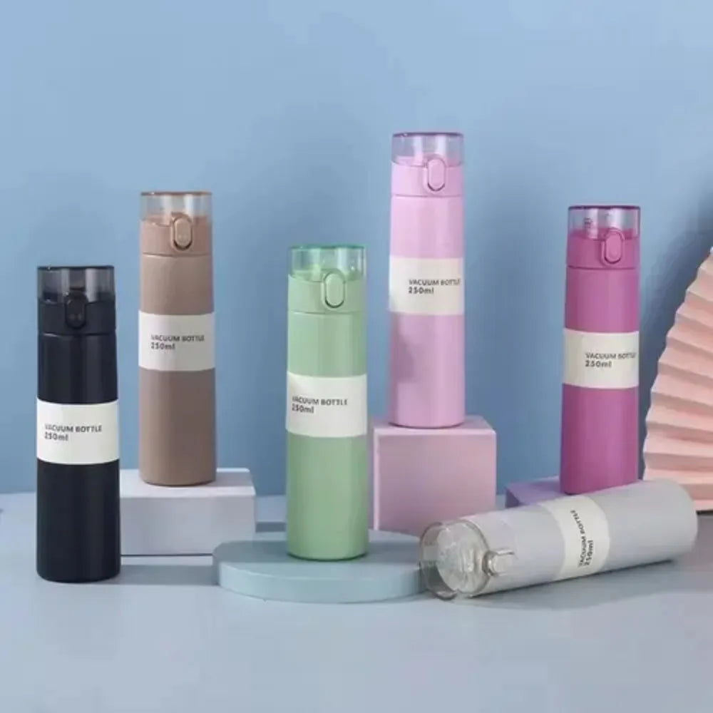 150/250ml Mini Thermos Cup Portable Pocket Insulated Cup Durable One-button Opening Water Cup With Straw