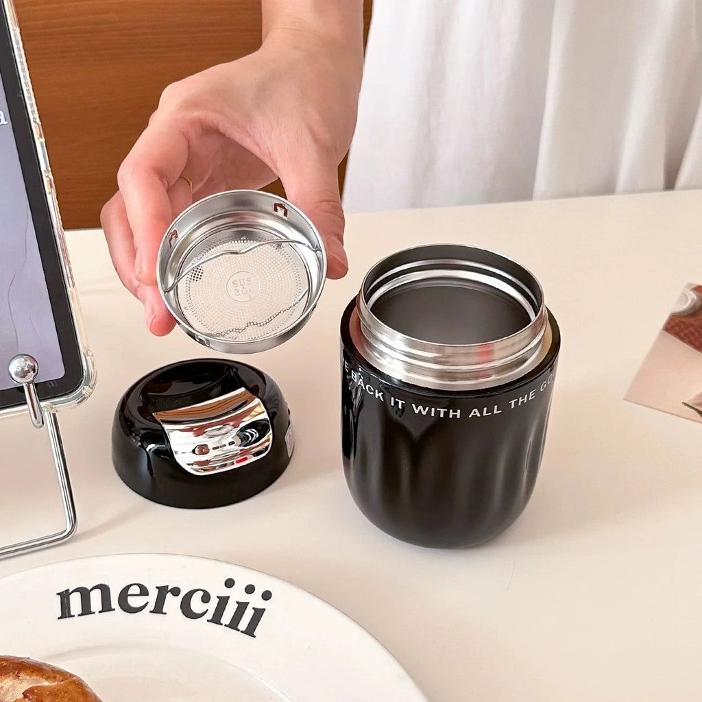 1pc 220ml Insulated Coffee Tumbler with Built-in Tea Strainer - Leakproof, Portable Mini Thermos for Outdoor