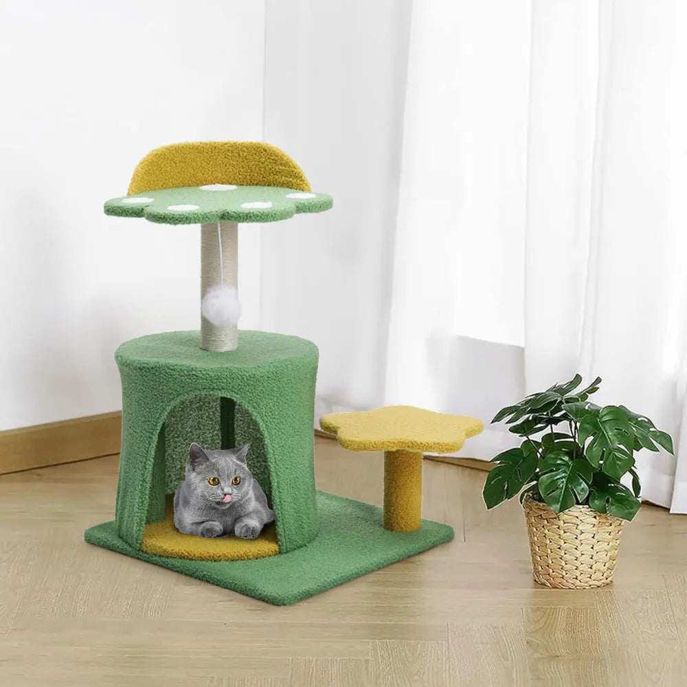 Tieker Sisal Cat Tree Toy Cat Scratching Post with Hanging Ball Cat Scratching Frame Cat Bed Plush Tower