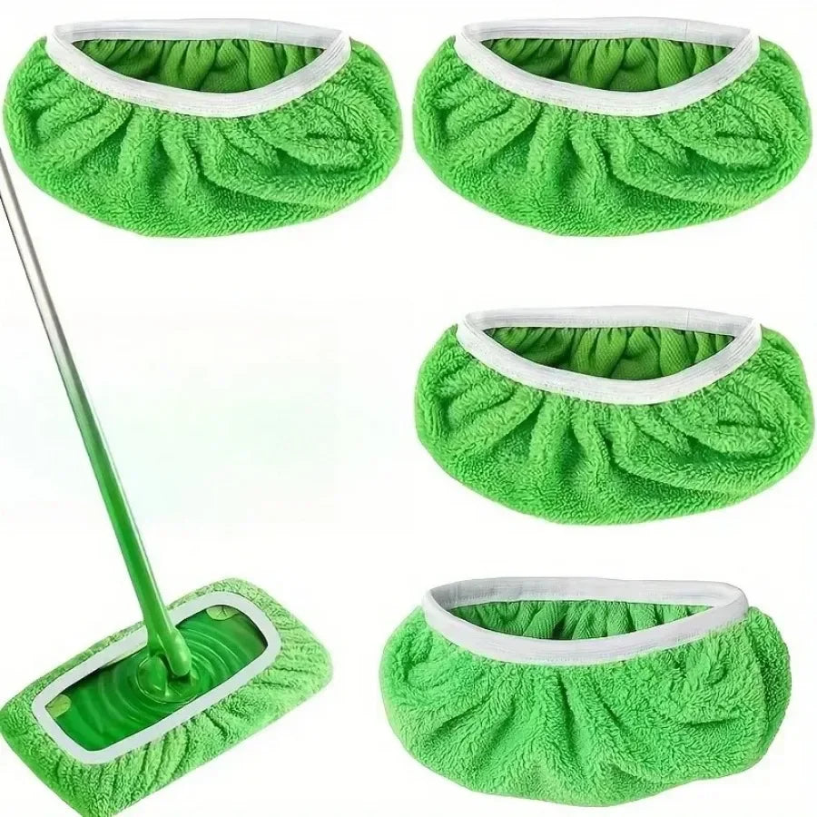 4 Piece Green Mop Cloth, Reusable, Suitable for Busy Households and Household Cleaning Products, Washable