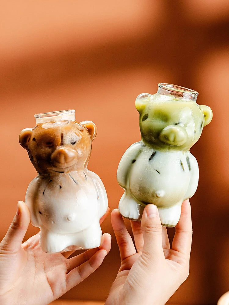 300ml Creative Bear High Borosilicate Glass Cup With Straw Clear Juice & Cocktail Glass Heat-resistant Milk Coffee Cup For Home