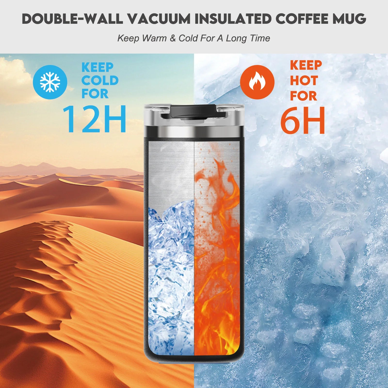 FEIJIAN-Stainless Steel Coffee Tumbler, Thermos Cup, Portable Travel Mug, Coffee Cup with Straw, 16 oz, 20oz