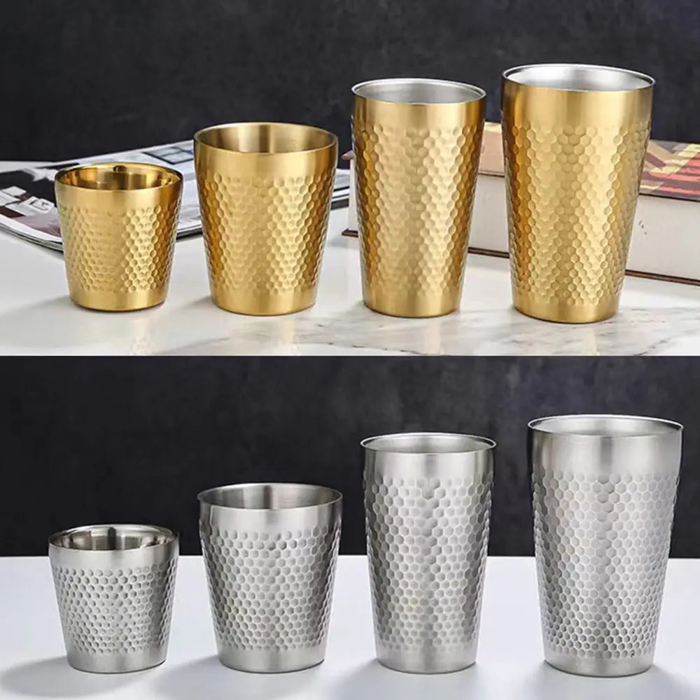 Stainless Steel Double-Wall Beer Cups Keep Cold Hammered Texture Cold Water Drinks Cup Northern Europe Anti-fall Milk Mugs