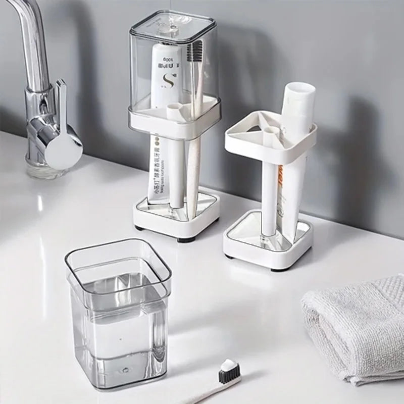 All-in-One Toothbrush Holder & Cup, with Cover. 16cm, Organizes Brushes, Saves Counter Space