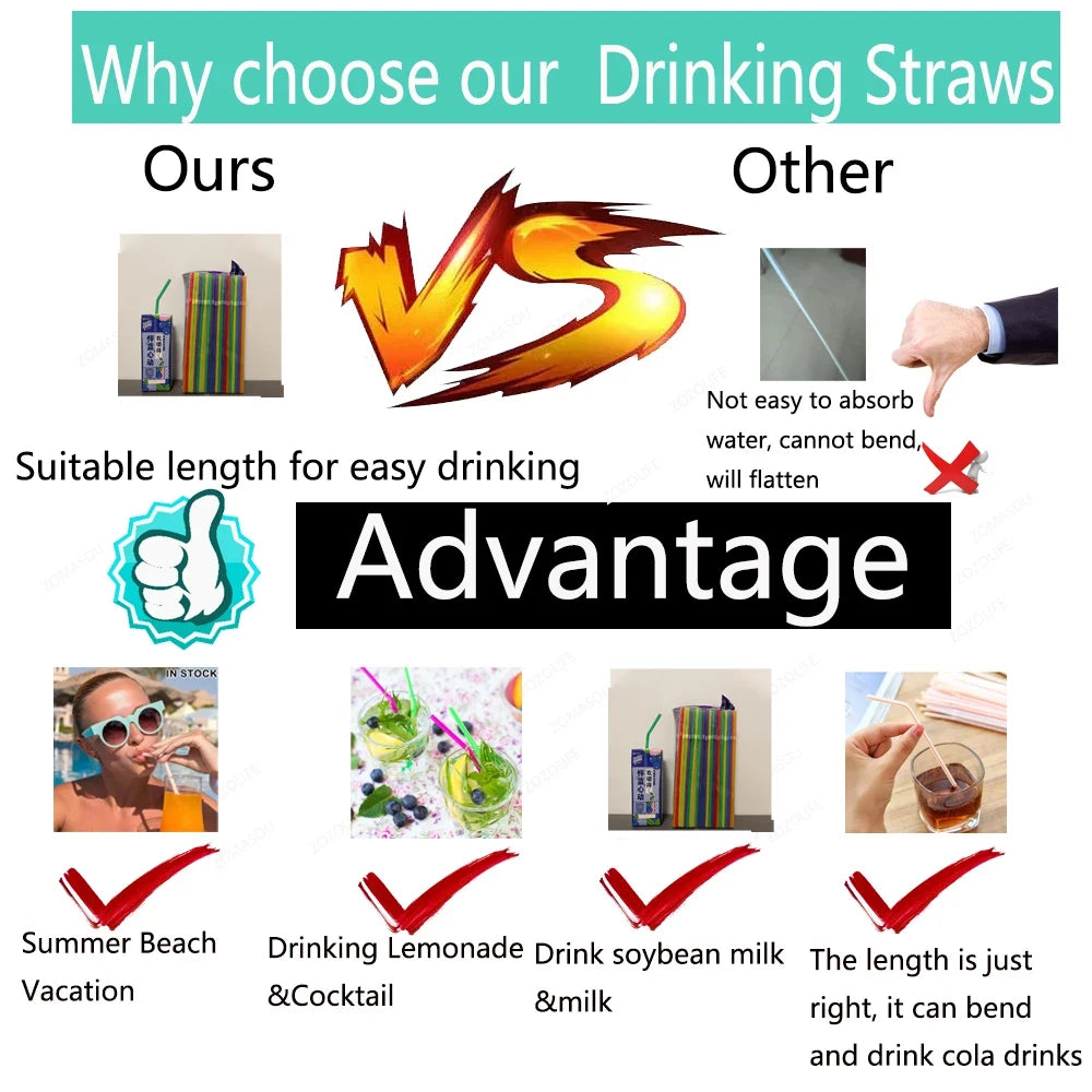 50-1000PCS Colorful Drinking Straw Milk Tea rietjes Straw Bar Party Wedding Kitchen Home Accessories Beverage Straw Wholesale ﻿