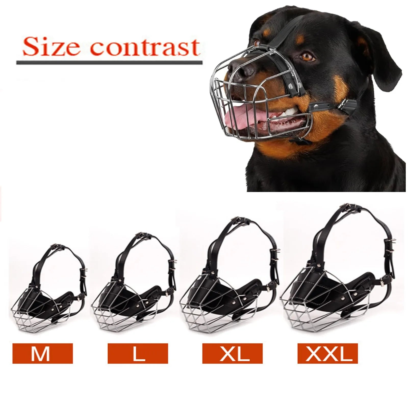 Dog Muzzle Anti Biting Pet Mouth Mask Adjustable & Breathable Leather Metal Muzzle Protection Cover Muzzles For Dog Accessories