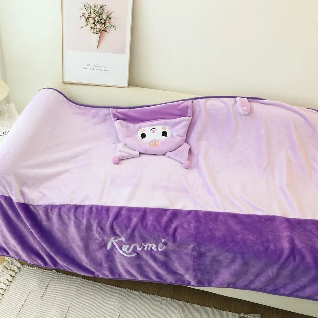 High Quality Kuromi Hooded Cloak Warm Flannel Blanket With Hat Japanese Style Comfortable Nap Blanket For Girl Xmas Gifts