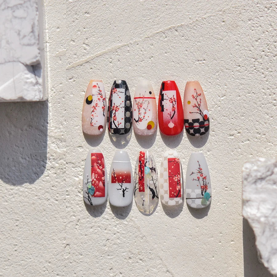 2pcs 5D Kawaii Plum Blossom Nail Stickers Fashion Chinese Flower Nail Art Decoration Self-Adhesive Decals DIY Slider Accessories