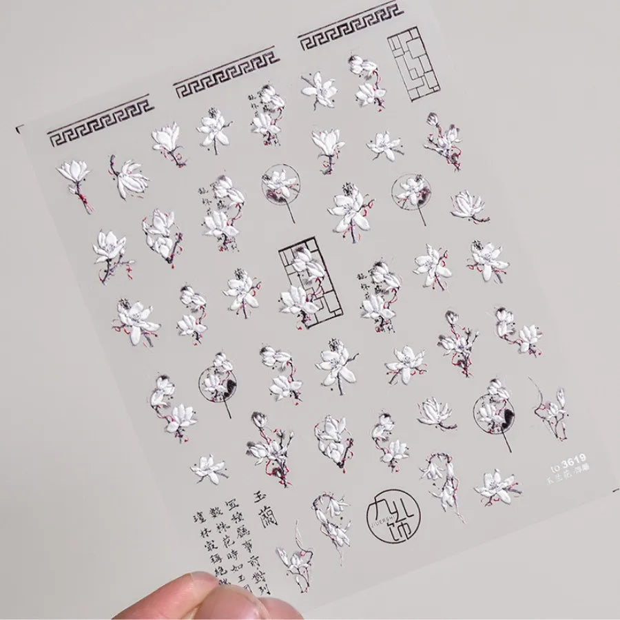 2pcs 5D Kawaii Plum Blossom Nail Stickers Fashion Chinese Flower Nail Art Decoration Self-Adhesive Decals DIY Slider Accessories