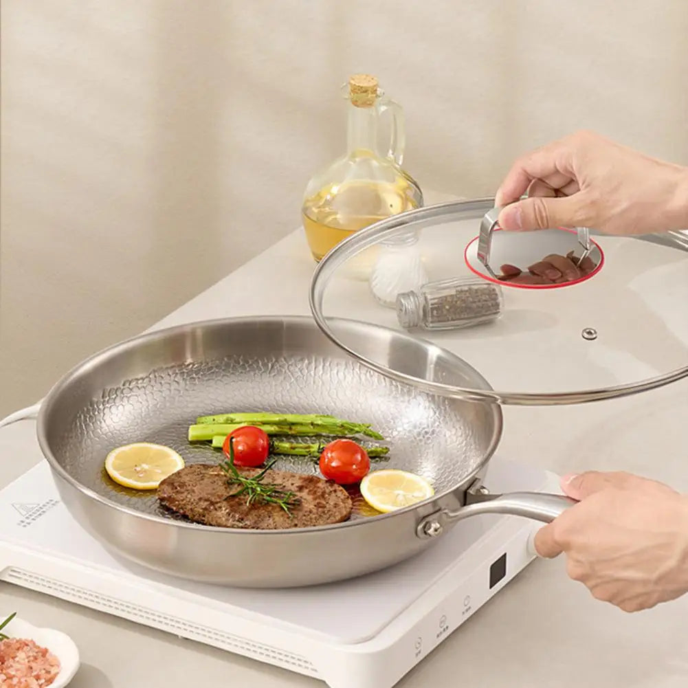 26/28/30cm Titanium Frying Pan With Lid Skillet Hammered Cookware For Gas Electric Induction Stoves Healthy Cooking Essential