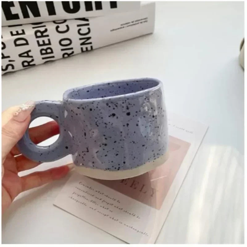 Creative Ring Handle Ceramic Mug Korean ins style Irregular Splash ink Coffee Cup Office Home Breakfast Tea Cup Handgrip Mug
