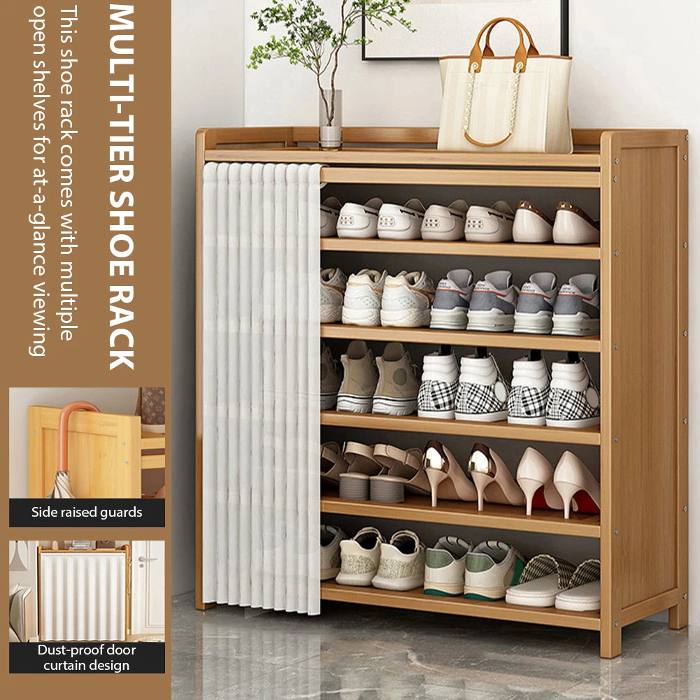 6-Tier Simple Shoes Cabinet Dustproof Racks Wooden Cabinet Organizer Storage Shelves for Entryway Living Room Hallway Doorway