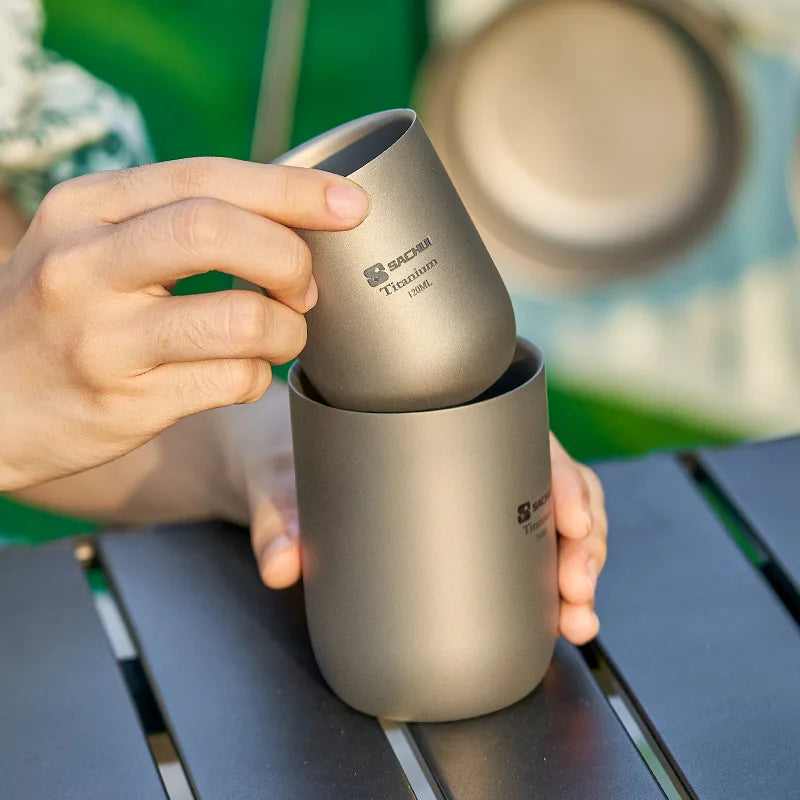 Ultra-Light Pure Titanium Double Wall Mug Coffee/Tea Cup, Outdoor Picnic Tableware - Food Grade, Durable, For Office&Camping Use