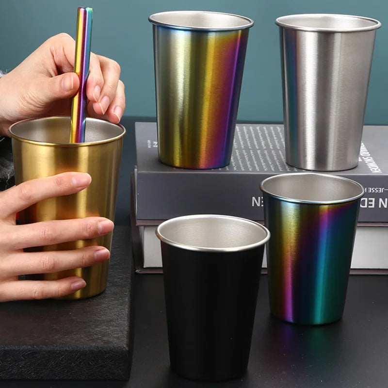 350ml/500ml Stainless Steel Beer Cup Cold Water Drinks Wine Cup Metal Coffee Tumbler Tea Milk Mug for Camping Travel